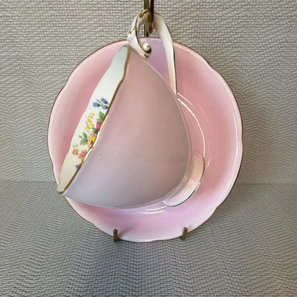 Royal Grafton Pink And Floral Bone China Teacup And Saucer Set